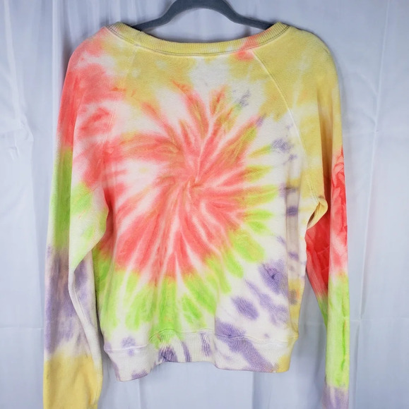Hanes Re-Done Neon Spiral Tie Dye Wring Pull Over Multi Color Sweatshirt Sz S - Picture 6 of 8